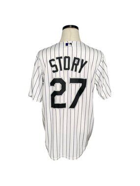 Colorado Rockies Trevor Story #27 Majestic MLB Cool Base Jersey M White/Black Pi